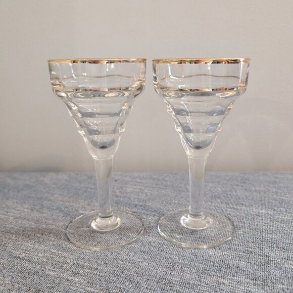 Pair of Antique French Dessert/Cordial Glasses with Gold Rim - Picture 1 of 3